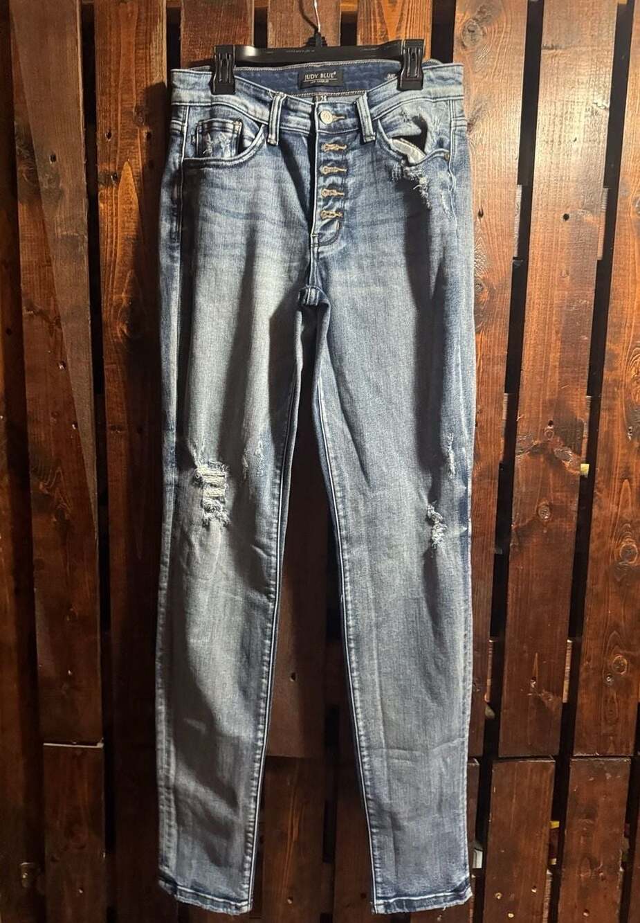 Judy Blue High Rise Button Fly Distressed Boyfriend Jeans Size 1/25